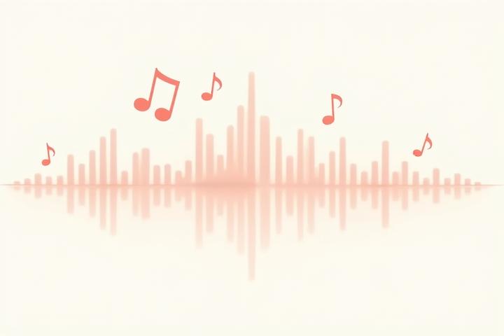 A stylized audio waveform with musical notes and playful sound effect icons, representing sound design for children