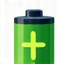 A stylized battery icon with a long life indicator, representing battery efficiency
