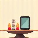 An illustration of a balanced scale with a tablet on one side and building blocks on the other, symbolizing balanced screen time.