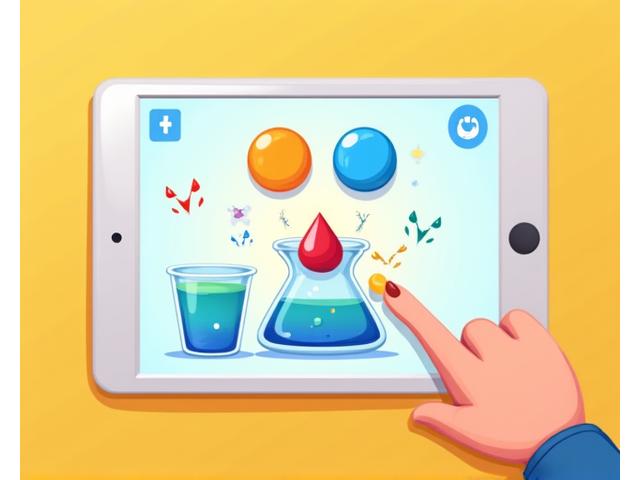 Kids learning color mixing on a tablet.