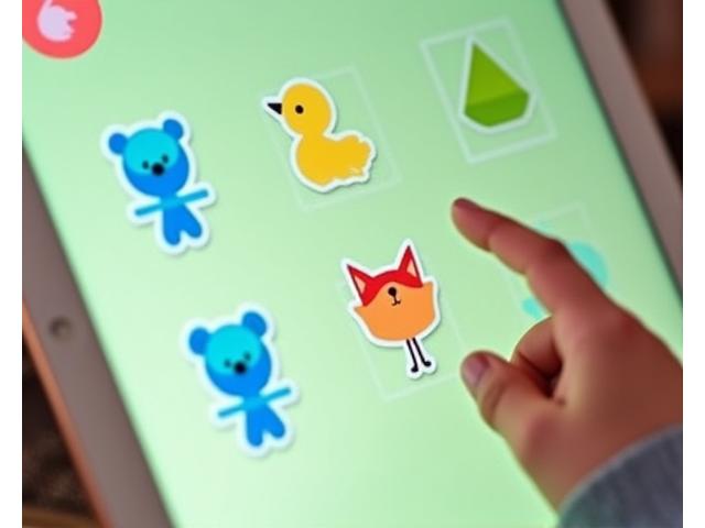 Child playing a game matching colorful shapes.